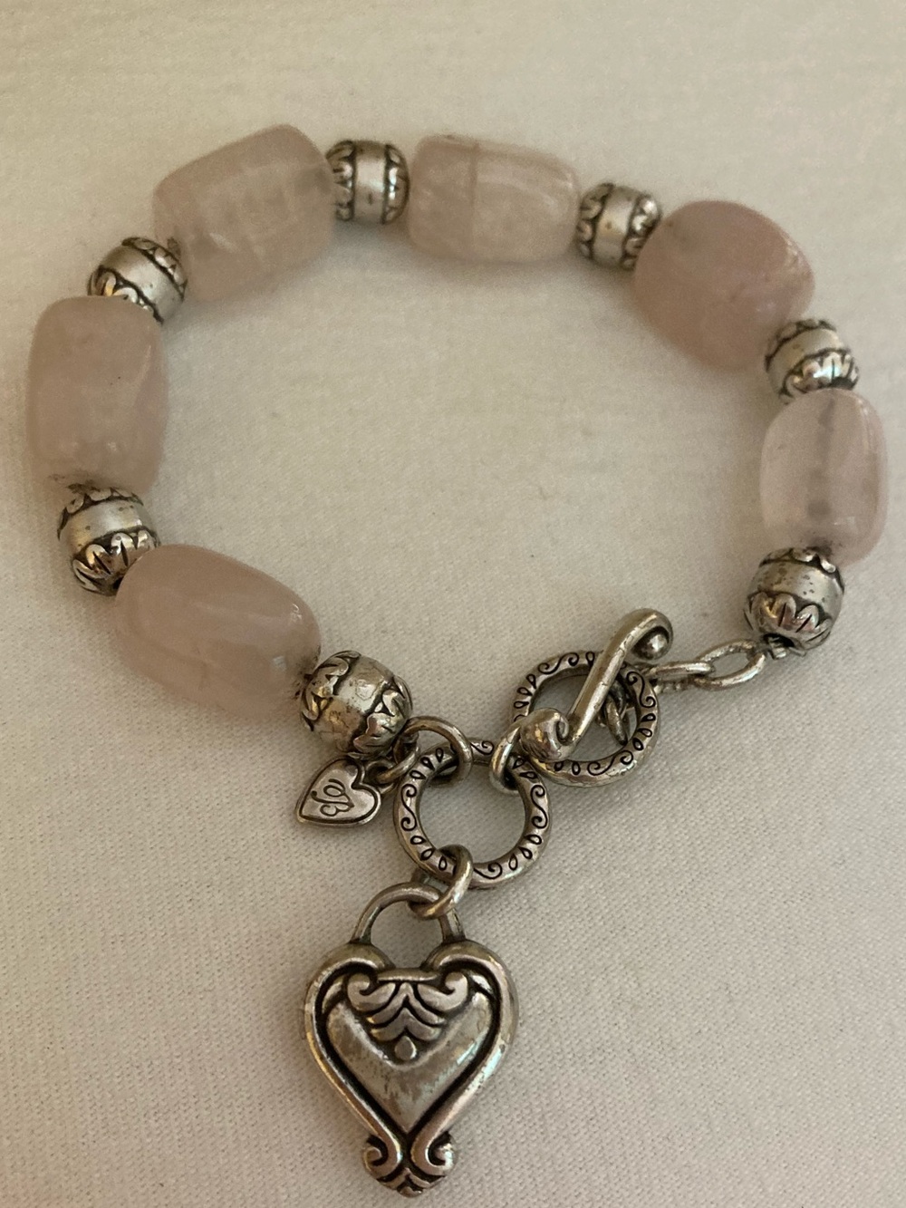 Brighton Rose Quartz Bracelet with Heart Charm